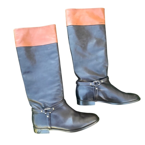 Brooks Brothers Shoes - Brooks Brothers Two Tone Women's Tall Leather Riding Boots Size 6.5 Brown Cognac